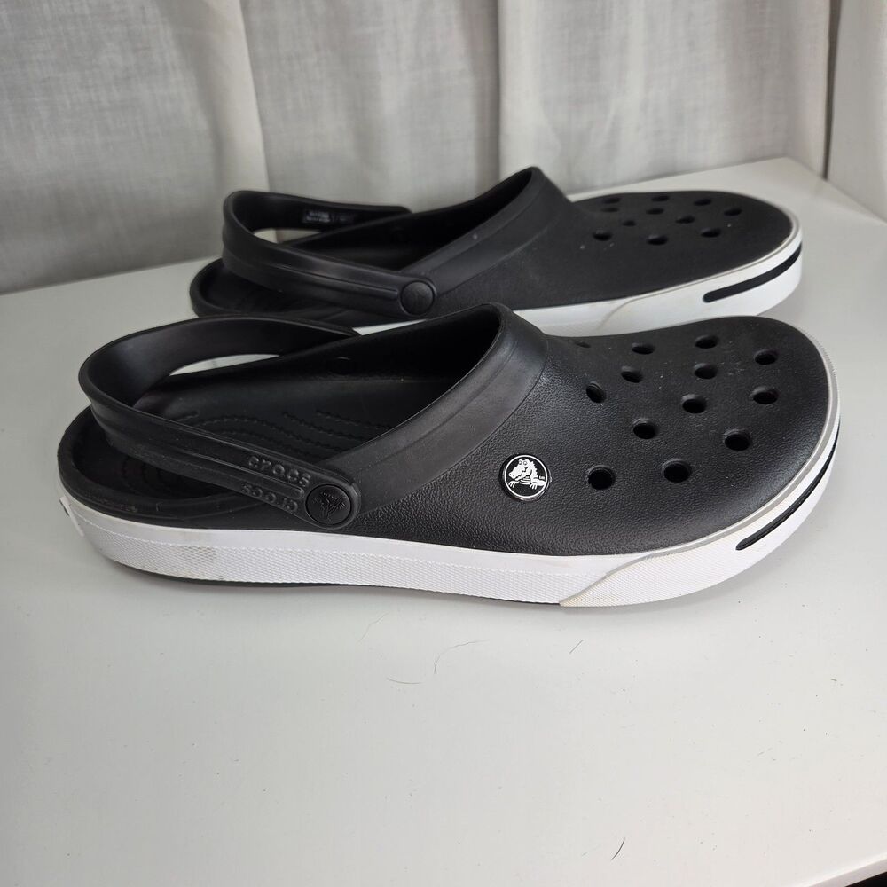 Crocs Black & White Crocband II Slip Ons Mens 10 Womens 12